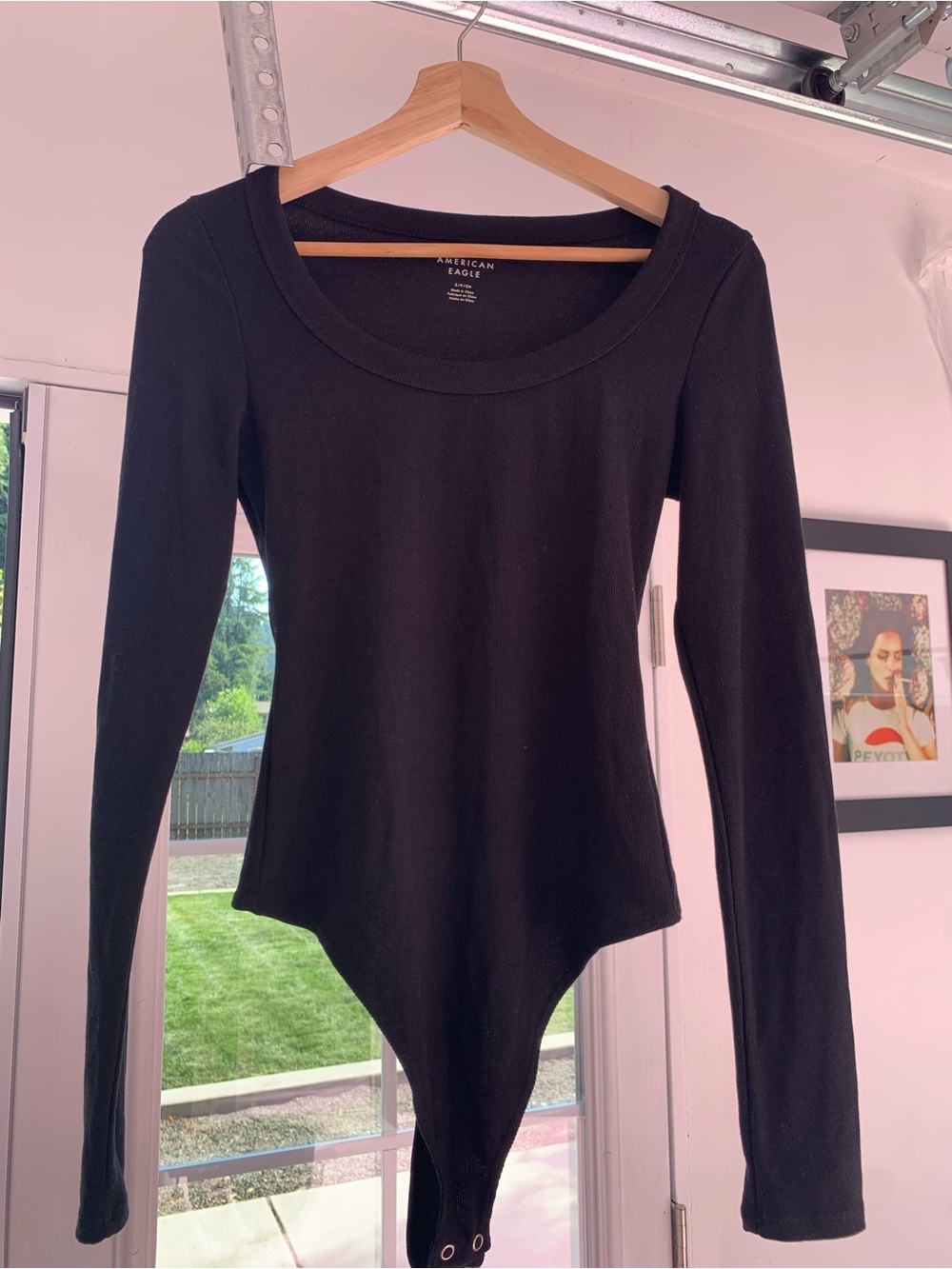 American Eagle Outfitters Black Long Sleeve Scoop Neck Bodysuit